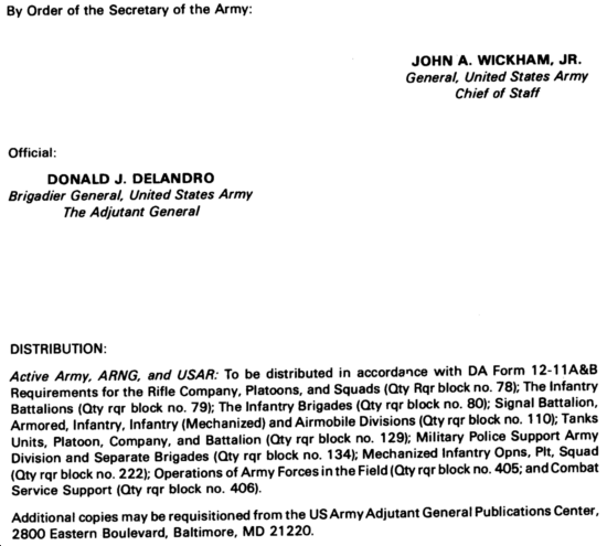FM 7-7: The Mechanized Infantry Platoon and Squad (APC) - Authorization Letter