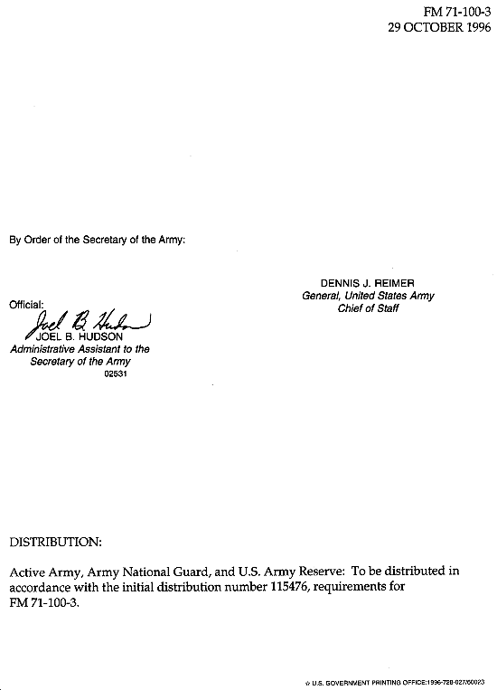 FM 71-100-3: Air Assault Division Operations - Authorization Letter