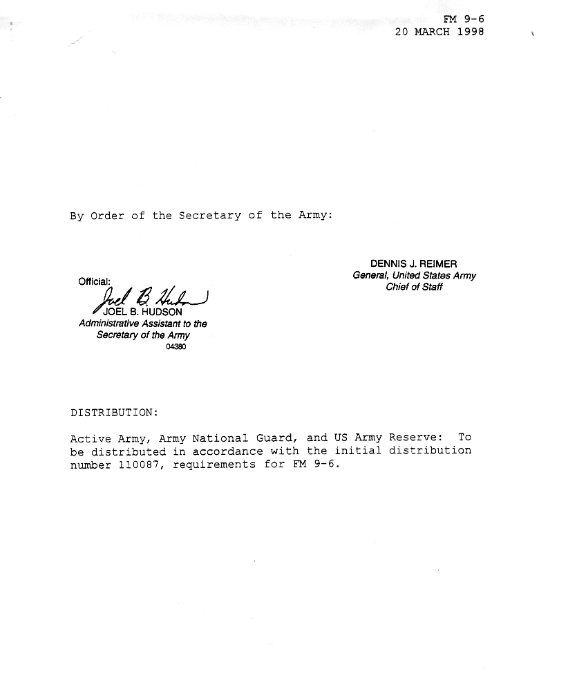FM 9-6: Munitions Support In The Theater Of Operations - Authentication
