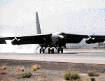 Photo of the B-52 Stratofortress intercontinental bomber. caption follows