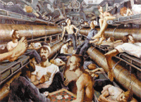 Image of a piece of art work showing military history. Caption follows.