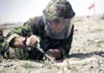 A Royal Engineer clears a route through a minefield in Southern Iraq
