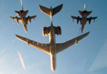 A VC-10 Air to Air refuller tanker, refueling Tornado F3s