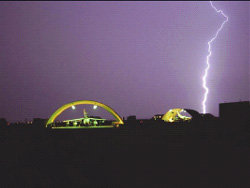 Work continues around RAF Tornados during a lightning storm