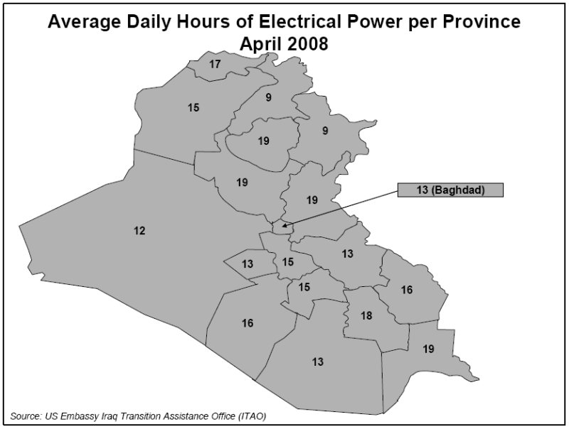 Average Daily Hours of Electrical Power per Province - April 2008