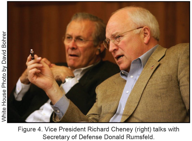 Figure 4. Vice President Richard Cheney (right) talks with Secretary of Defense Donald Rumsfeld.
