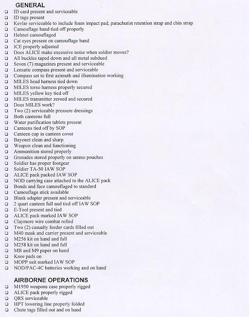Pre-Combat Inspection Checklist