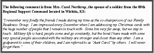 Quotation from Mrs. Carol Northrup, spouse of a soldier