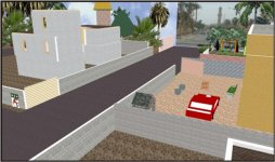 Graphic - Courtyard, mosque in background, crest on wall at left marks BF’s first position.