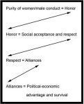 Graphic showing Connection between honor, social acceptance and respect, alliances, and political-economic advantage and survival