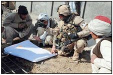 Graphic showing Soldier speaking with local residents