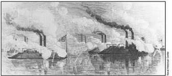 Drawing showing Attack on Fort Henry by Thomas Nast in Pictorial Battles of the Civil War