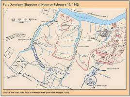 Graphic showing  map of Fort Donelson situation at noon of February 15, 1862