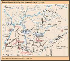 Graphic showing map of stragegic situation at the end of the campaign, February 27, 1862