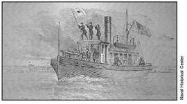 Drawing showing boat on the Ogeechee near Fort McAllister from The Soldier in Our Civil War