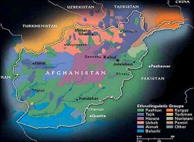 Graphic showing diagram of map of major Afghan ethnic groups