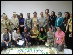 Graphic showing Women's Equality Day celebration at FOB Warrior 2