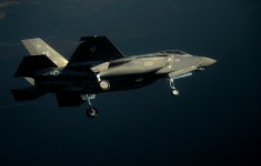 An F-35A Lightning II joint strike fighter from the 33rd Fighter Wing at Eglin Air Force Base, Fla., flies over the Emerald Coast