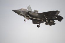 An F-35B Lightning II Joint Strike Fighter assigned to Marine Fighter Attack Squadron (VMFA) 121 prepares to make a vertical landing at Marine Corps Air Station Yuma, AZ