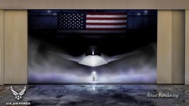 Graphical artist rendering of the Next Generation Air Dominance (NGAD) Platform. The rendering highlights the Air Force's sixth generation fighter, the F-47