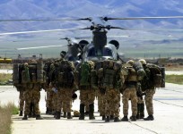 UK 45 Commando Group forces wait to board RAF Chinook helicopters at Bagram as part of Operation Mountain Lion/Operation Ptarmigan