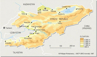 Kyrgyzstan Map - Elevation