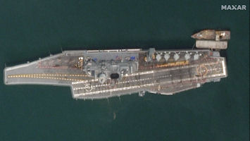 INS Vikramaditya imaged by WorldView-3 satellite. The crew spelled 