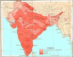 India Map 1931 - Religion - Hindu 