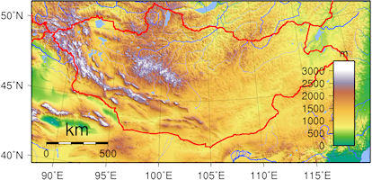 Mongolia Elevation Map