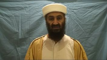 Released Osama Bin Laden video footage captured during Operation Neptune Spear and released May 07, 2011 showing Osama bin Laden practicing in front of a wrinkled sheet.