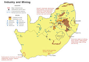 South Africa Map - Industry and Mining