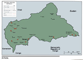 Central African Republic - C.A.R. Map - Airfields