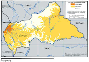 Central African Republic - C.A.R. Map - Topography