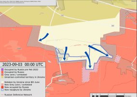 Ukrainian advances around Robotyne over the past few weeks.
