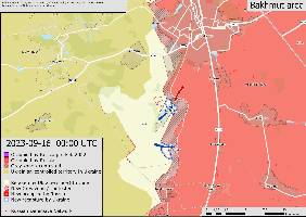 South of Bakhmut, Ukraine has taken back control of more of Klishchiivka, while Russia attempts to hold on to the northern edge. Andriivka is now in the grey zone after Russia was forced to withdraw. Awaiting confirmation of Ukraine taking up positions in the village.