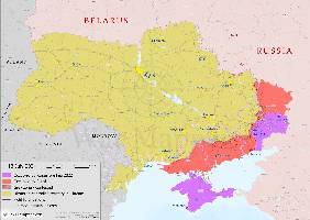 An overview map of the control situation in Ukraine as of 13th July 2024.