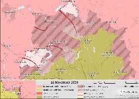 Russia has continued to diminish Ukrainian control within the Kursk region, crossing the Snagost' River into Dar'ino and repelling last week's Ukrainian attempt to hold the line at Novoivanovka. Additionally, Russian forces are clearing grey zones in the northwest.