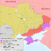 As of the end of January 2025, Russia occupied 18.21% (+0.07%) of Ukraine, including Crimea and the areas of Donetsk and Luhansk occupied before 2022, shown in purple. This represents a net gain by Russia of approximately 427.47km² over the month.