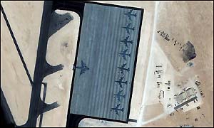June 2002 and tanker planes sit on a newly-completed aircraft parking area (Picture: DigitalGlobe]