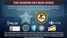 Garantex Splash Page which reads: THIS DOMAIN HAS BEEN SEIZED - and shows seals from DOJ, USSS, FBI, and foreign law enforcement components.