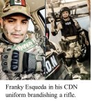 Franky Esqueda in his CDN uniform brandishing a rifle.