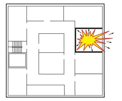 Diagram showing how structural isolation of one building section prevents damage in other areas