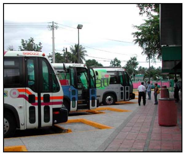 Photo depicts bus vehicle loading areas