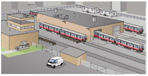 Diagram of maintenance and storage facility within a secured perimeter