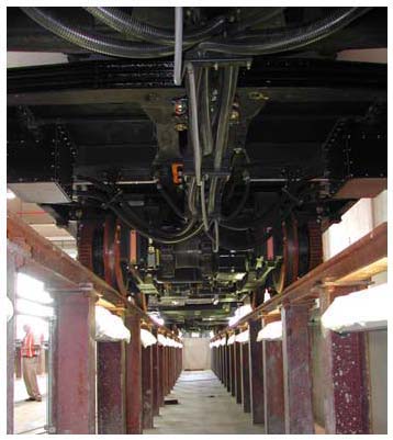 Photo showing the underbelly of a transit vehicle, which may be at risk for a tampering attack while undergoing repairs