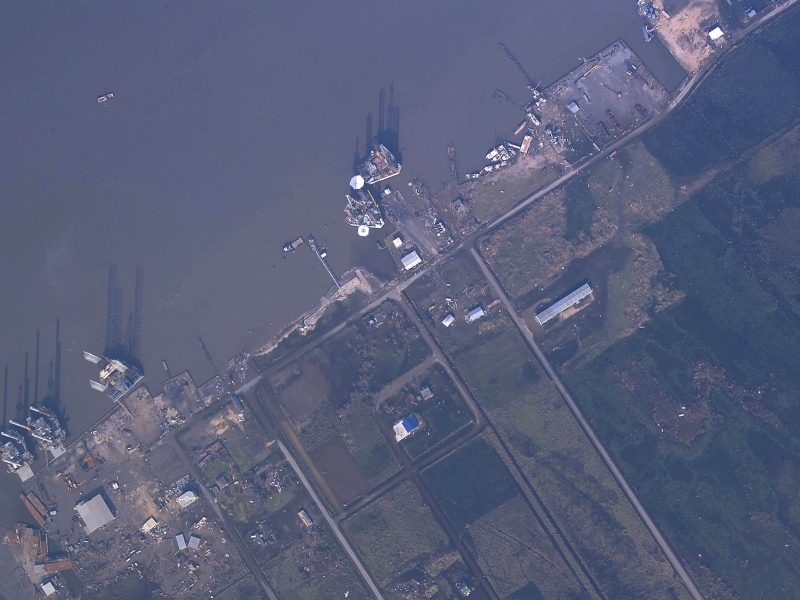 Aerial image of Sabine Pass, TX as of Sept. 25, 2005