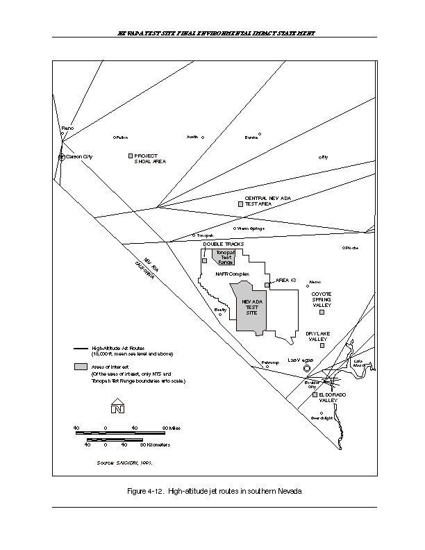 High-altitude jet routes in southern Nevada