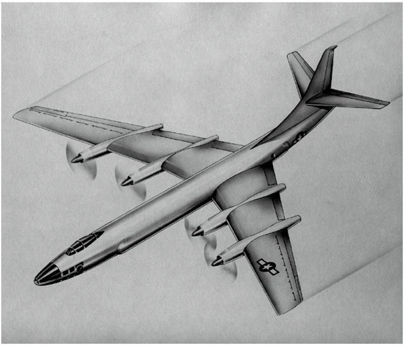 Convair LRHBA, a forward-swept long-range bomber, with four turboprops ...